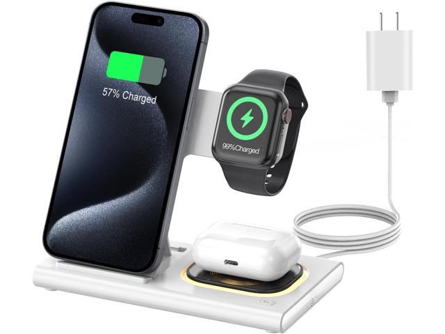 3 in 1 Foldable Charging Station for Apple Products,Wireless Charger for iPhone 17 16 15 14 13 12 Pro Max,Travel Dock Adapter & Light for iWatch...