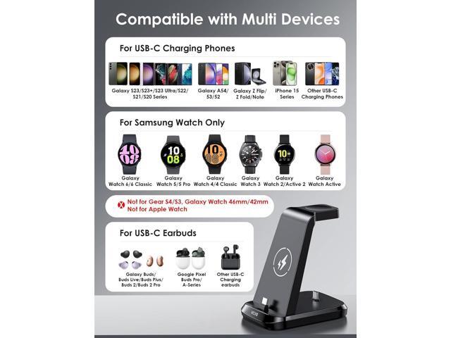 36W USB C Super Fast Charging Station for Samsung Phones Watches Earbuds, VCVS 3 in 1 Wireless Charger for Samsung Galaxy Watch 6/5/4/3, Galaxy...