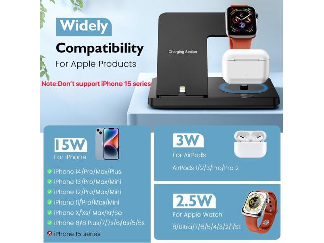 Charging Station for iPhone Multiple Devices, Foldable 3 in 1 Fast Charging Stand Dock for AirPods & iPhone 14 13 12 11 Pro X Max XS XR 8 7 Plus...