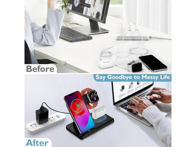 Charging Station for iPhone Multiple Devices, Foldable 3 in 1 Fast Charging Stand Dock for AirPods & iPhone 14 13 12 11 Pro X Max XS XR 8 7 Plus...