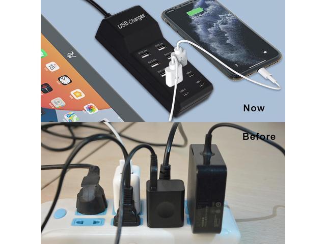 Wyssay USB Charger,5V 10A(50W) USB Charging Station with 10-Port (6 USB-A Port & 4 USB-C Port) Compatible with iPhone 15/14/13/12/11/X/8/7/6...