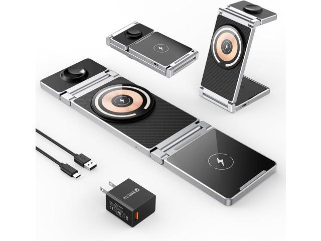 Magnetic Charging Station,Hohosb 3 in 1 Foldable Zinc Alloy Wireless Charger Stand[Compatible with Magsafe Charger] for iPhone 15/14/13/12 Series,...