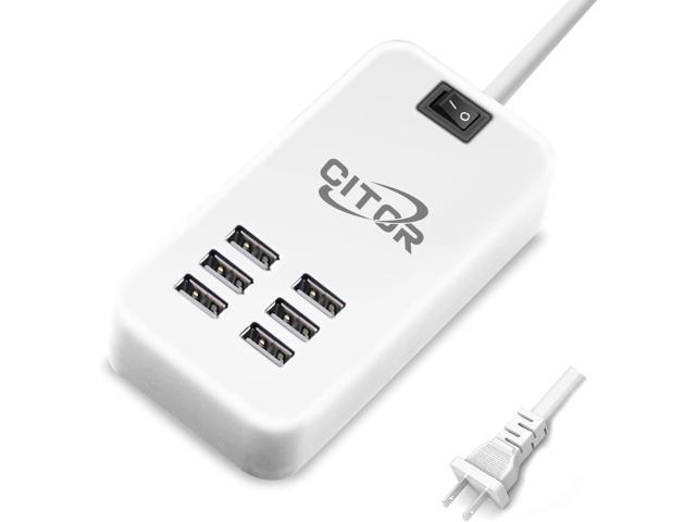 Multi USB Charger, 6 Port USB Charging Station for Multiple Devices, Phone, Tablet, Power Strip with ON/Off Switch (White)