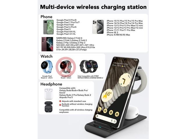 Upgraded 3 in 1 Wireless Charger for Google Pixel Watch 2, Google Pixel 8 Pro/8/7 Pro/7/7A/6/6 Pro, Pixel Buds Pro, Wireless Charging Station for...