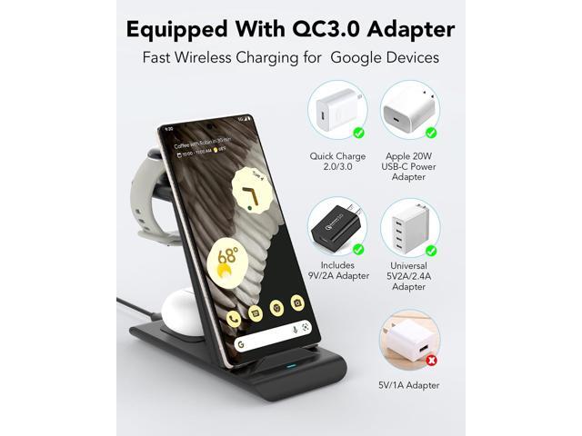 Upgraded 3 in 1 Wireless Charger for Google Pixel Watch 2, Google Pixel 8 Pro/8/7 Pro/7/7A/6/6 Pro, Pixel Buds Pro, Wireless Charging Station for...