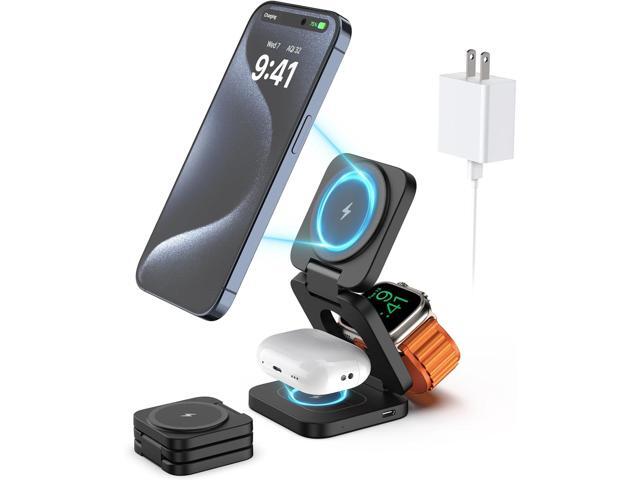 Foldable 3 in 1 Charging Station for Apple, KU XIU Fast Magnetic Wireless Charger Compatible with iPhone 15 14 13 12 Pro/Max/Plus, 5W for Apple...