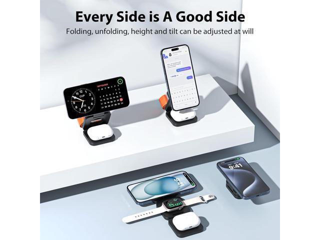 Foldable 3 in 1 Charging Station for Apple, Fast Magnetic Wireless Charger Compatible with iPhone 15 14 13 12 Pro/Max/Plus, 5W for Apple Watch...