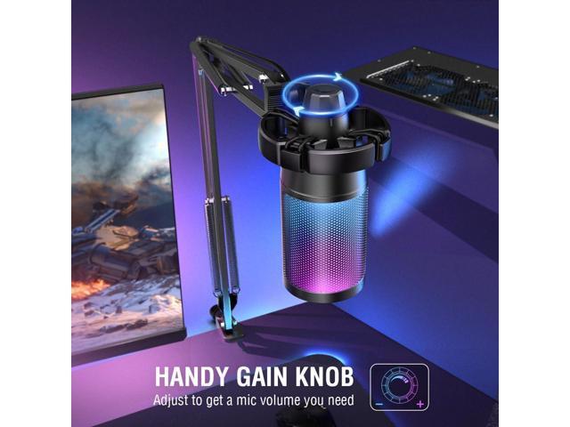 FIFINE Gaming PC USB Microphone, Podcast Condenser Mic with Boom Arm, Pop Filter, Mute Button for Streaming, Twitch, Online Chat, RGB Computer Mic...