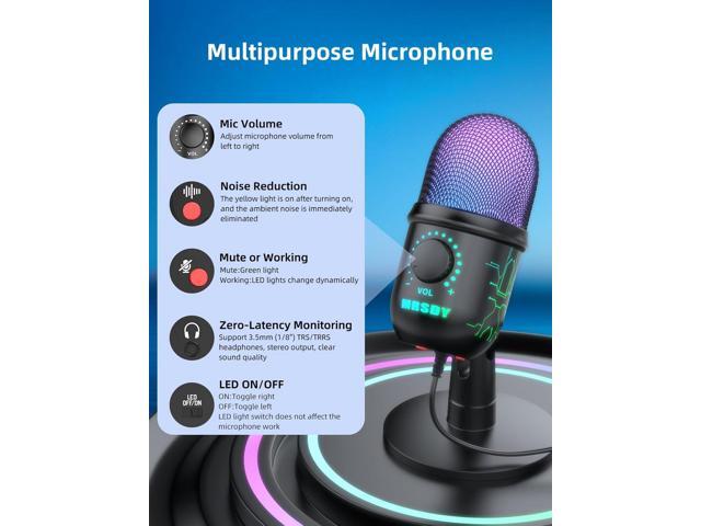 Gaming Microphone, USB Computer Microphone for PC, Mac, PS4/5, Condenser Podcast Mic for Studio Recording, YouTube, Streaming, with Headphone Jack,...