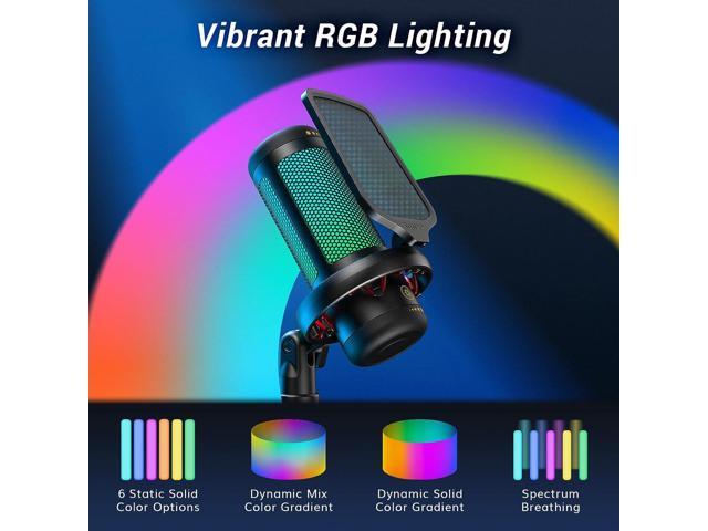 Gaming Mic, USB Microphone for PC Computer, Cardioid Condenser Mic with Adjustable RGB Modes & Brightness, Quick Mute, Gain Control, for Streaming,...