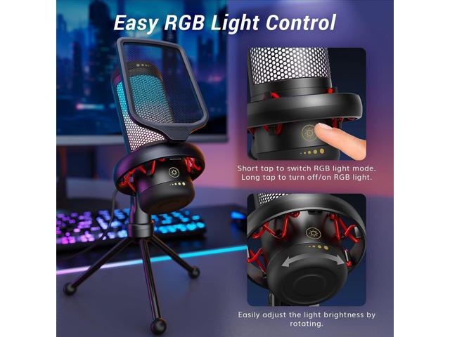 Gaming Mic, USB Microphone for PC Computer, Cardioid Condenser Mic with Adjustable RGB Modes & Brightness, Quick Mute, Gain Control, for Streaming,...