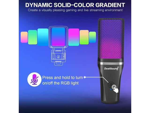 Gaming USB Microphone for PC,RGB Condenser Computer Mic with Tripod Stand,Quick Mute,Gain Control for...