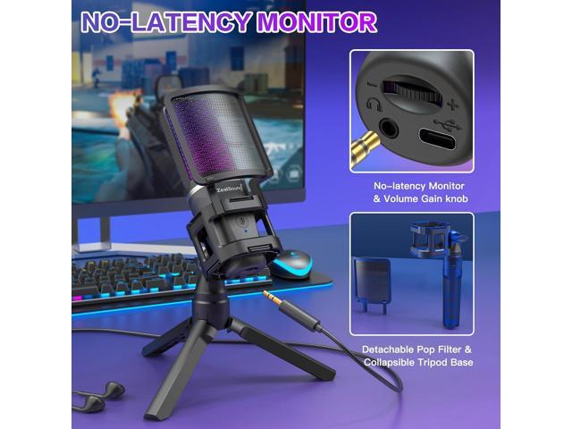 Gaming USB Microphone for PC,RGB Condenser Computer Mic with Tripod Stand,Quick Mute,Gain Control for...