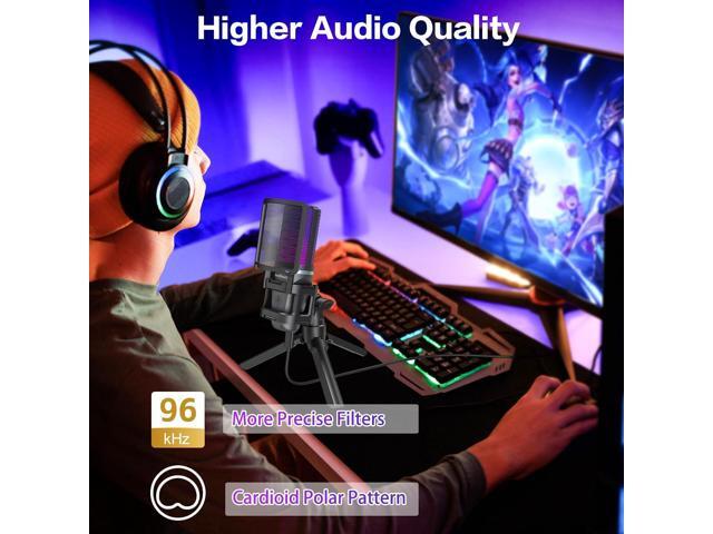 Gaming USB Microphone for PC,RGB Condenser Computer Mic with Tripod Stand,Quick Mute,Gain Control for...