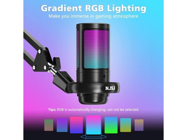 USB Gaming Microphone for PC, Condenser Mic with Boom Arm for PS4/ PS5/ Mac/Phone with Touch Mute, RGB Lighting,Gain knob & Monitoring Jack for...