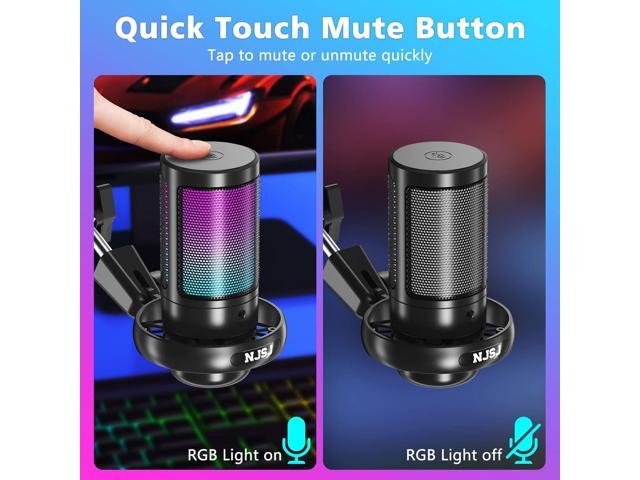 USB Gaming Microphone for PC, Condenser Mic with Boom Arm for PS4/ PS5/ Mac/Phone with Touch Mute, RGB Lighting,Gain knob & Monitoring Jack for...