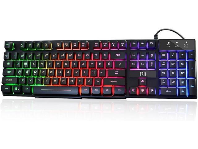Rii RK100+ Multiple Color Rainbow LED Backlit Large Size USB Wired Mechanical Feeling Multimedia PC Gaming Keyboard,Office Keyboard for Working or...
