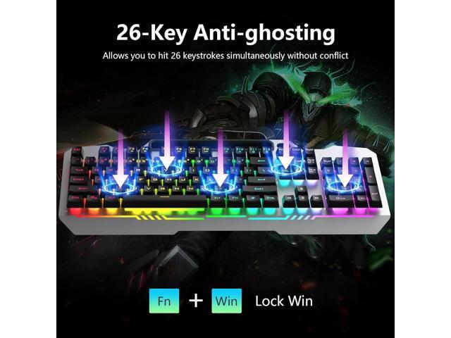 AULA Keyboard, T102 104 Keys Gaming Keyboard and Mouse Combo with RGB Backlit Number Pad, All-Metal Panel Waterproof Light Up PC Keyboard,USB Wired...