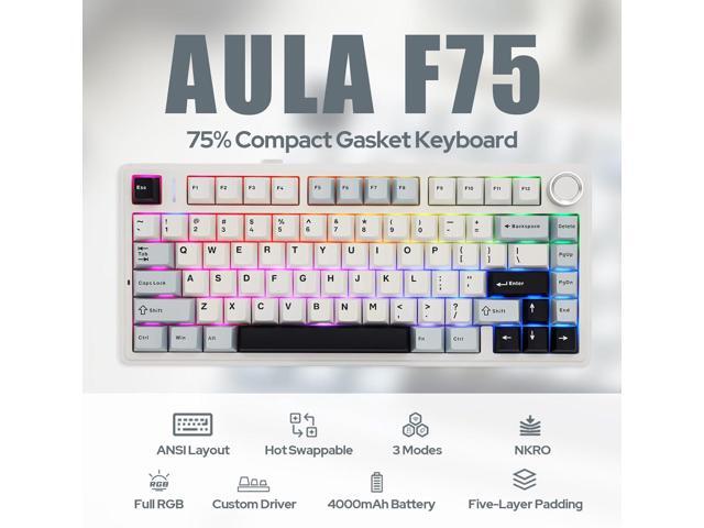 F75 Gasket Mechanical Keyboard, 75% Wireless Hot Swappable Gaming Keyboard with Five-Layer Padding & Knob, Bluetooth/2.4GHz/USB-C, RGB (Light Blue,...