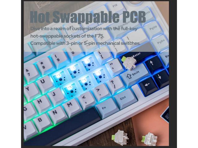 F75 Gasket Mechanical Keyboard, 75% Wireless Hot Swappable Gaming Keyboard with Five-Layer Padding & Knob, Bluetooth/2.4GHz/USB-C, RGB (Light Blue,...