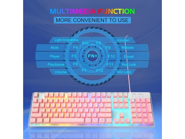 Gaming Keyboard and Mouse Combo, K1 RGB LED Backlit Keyboard with 104 Keys Computer PC Gaming Keyboard for PC/Laptop (Pink)