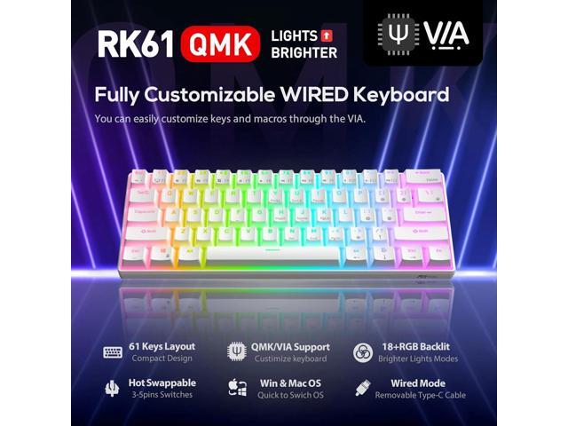 RK61 Wired 60% Mechanical Gaming Keyboard Programmable QMK/VIA RGB Backlit 61 Keys Ultra-Compact Hot Swappable Red Switch White