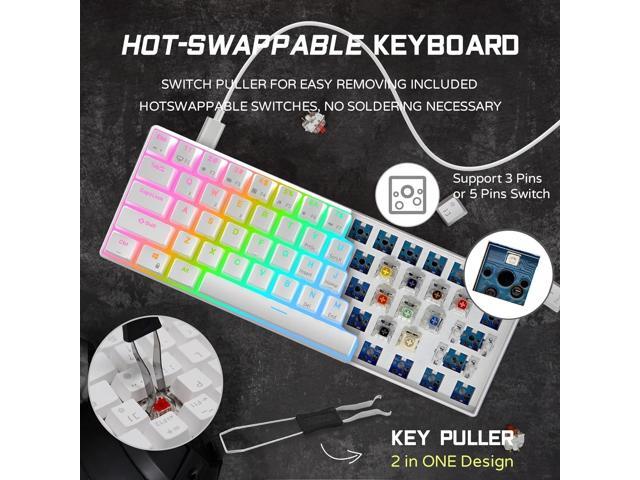 RK61 Wired 60% Mechanical Gaming Keyboard Programmable QMK/VIA RGB Backlit 61 Keys Ultra-Compact Hot Swappable Red Switch White