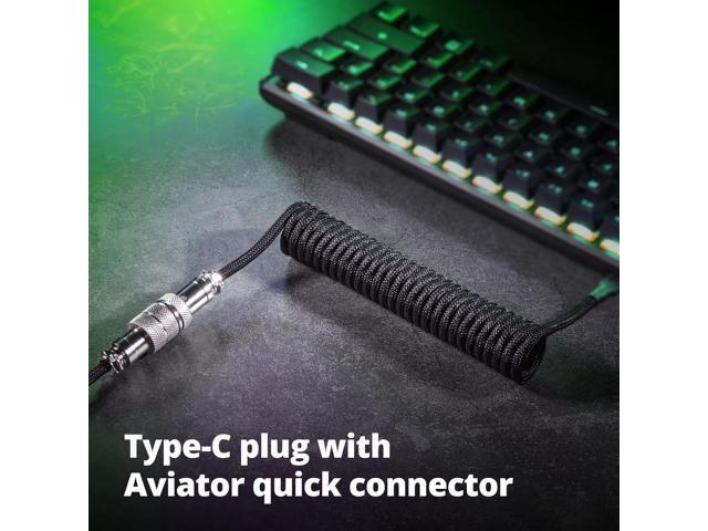 Pro Custom Coiled USB C Cable for Gaming Keyboard, Double-Sleeved Mechanical Keyboard Cable with Detachable Metal Aviator, 1.5M USB-C to USB-A,...