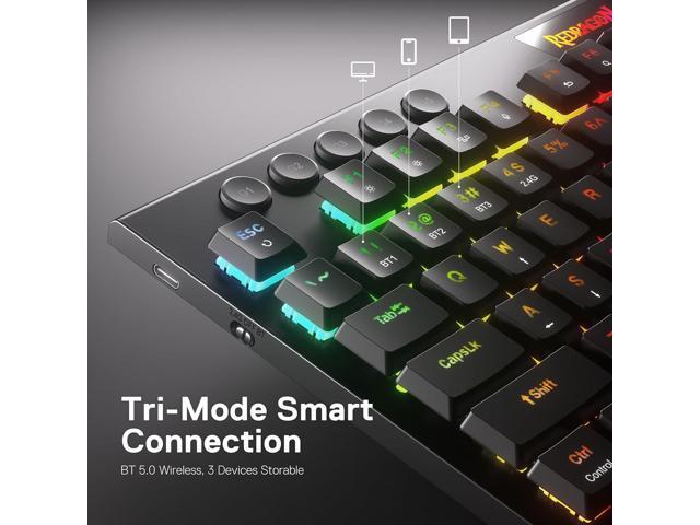 K618 PRO 3-Mode Wireless RGB Mechanical Keyboard, BT/2.4Ghz/Wired Low Profile Win/Mac Gaming Keyboard w/Ultra-Thin Design, Dedicated Media Control...