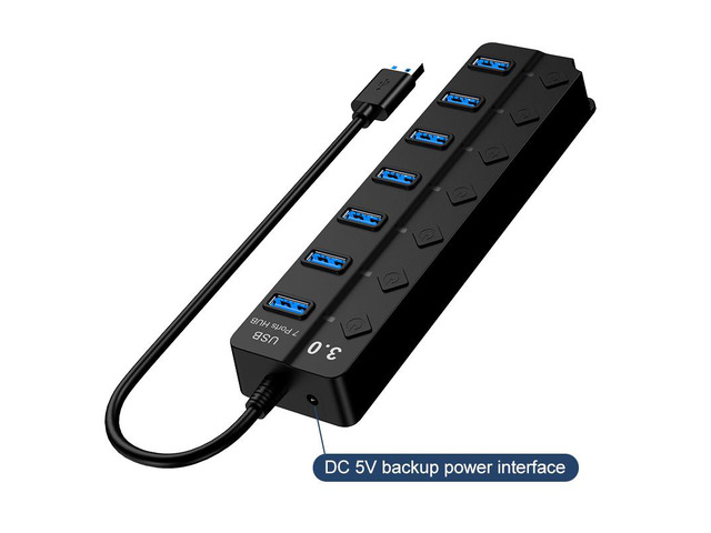 USB 3.0 Hub, DEFEILIN 7 Port Powered USB Hub Expander Aluminum USB 3.0 Data Port hub with Universal 5V AC Adapter and Individual On/Off Switches...