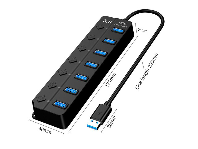 USB 3.0 Hub, DEFEILIN 7 Port Powered USB Hub Expander Aluminum USB 3.0 Data Port hub with Universal 5V AC Adapter and Individual On/Off Switches...