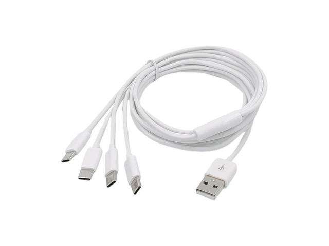 High-Speed USB C Splitter Cable with 4 Type-C Male Connectors, Durable Nylon Bra