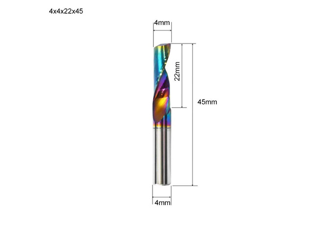 Flute for Aluminum Milling Cutter DLC Coated Colorful Aluminum Profile Composite Cutting Head Engraving Machine(1 pieces (4x22x45mm