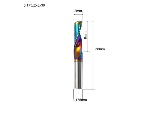 Flute for Aluminum Milling Cutter DLC Coated Colorful Aluminum Profile Composite Cutting Head Engraving Machine(1 pieces (3.175X2X8mm