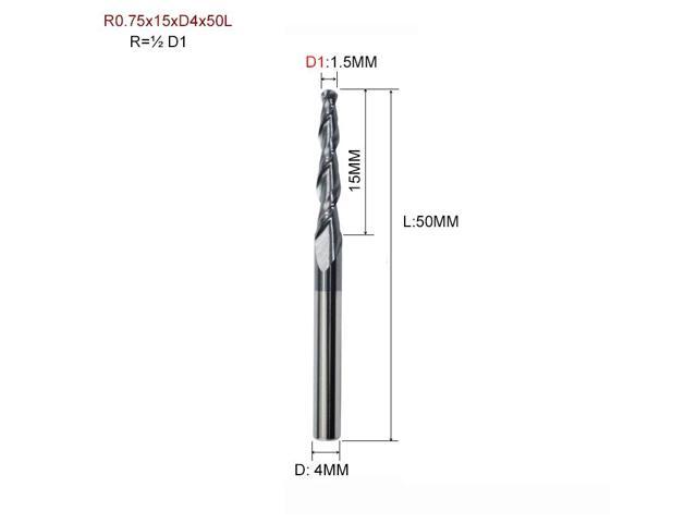 Photos - Drill / Screwdriver R0.75x15xD4x50L HRC55 Tapered Ball Nose End Mill Tungsten Solid Carbide Co