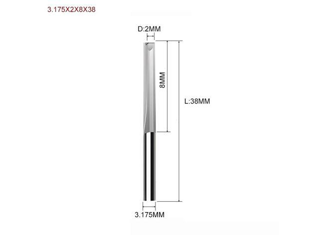 10pcs Two Flutes Straight Slot Bit Wood Cutter CNC Solid Carbide Two Double Flute Bits CNC Router Bits 3.175X2X8X38