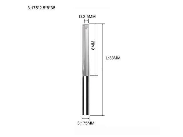 10pcs Two Flutes Straight Slot Bit Wood Cutter CNC Solid Carbide Two Double Flute Bits CNC Router Bits 3.175x2.5x8X38