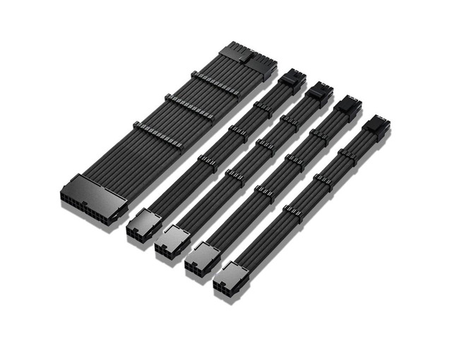 PSU Extension Cable Kit, Solid Color Cable Solid Combo 30cm ATX 24Pin PCI-E 8Pin CPU 8Pin with 15 Combs(Black)