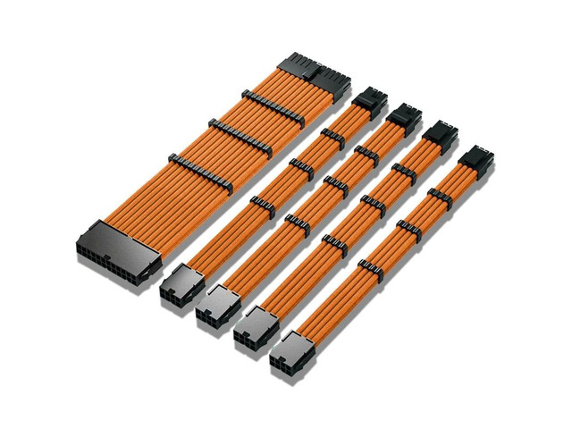 PSU Extension Cable Kit, Solid Color Cable Solid Combo 30cm ATX 24Pin PCI-E 8Pin CPU 8Pin with 15 Combs(Orange)
