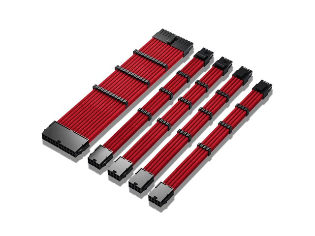 PSU Extension Cable Kit, Solid Color Cable Solid Combo 30cm ATX 24Pin PCI-E 8Pin CPU 8Pin with 15 Combs(Red)
