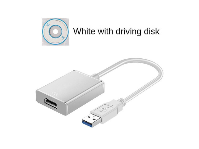 1080P 60HZ HD Portable USB 3.0 To HDMI-compatible Audio Video Adapter Converter Cable High Speed 5 Gbps for Windows 7/8/10 PC(Belt Drive - White)
