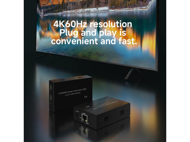 EUR plug,60m 4K60Hz HDMI 2.0 Extender with IR Extension One transmitter to One Receiver Video Splitters & Converters