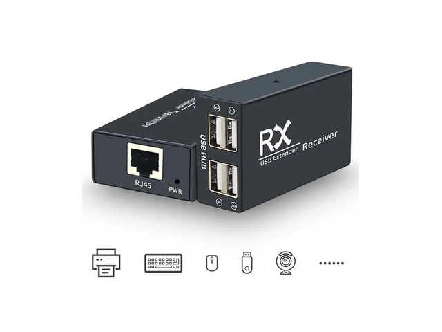 EU Plug,4 Port USB 120M Extender USB 2.0 Hub Over Cat 6E/6 Ethernet UTP Extension POC RJ45 Cable Metal Transmitter and Receiver
