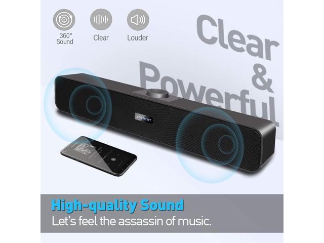 Computer Speakers, Wired USB Mini Sound Bar Speaker for PC Tablets Laptop MP3 Mac Air/Pro (USB-C to USB Adapter Included) (Black)