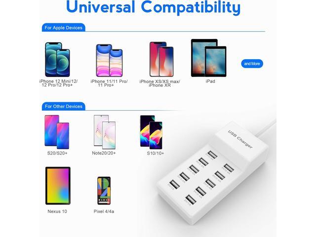 USB Charger USB Wall Charger with Rapid Charging Auto Detect Technology Safety Guaranteed 10-Port Family-Sized Smart USB Ports for Multiple Devices...