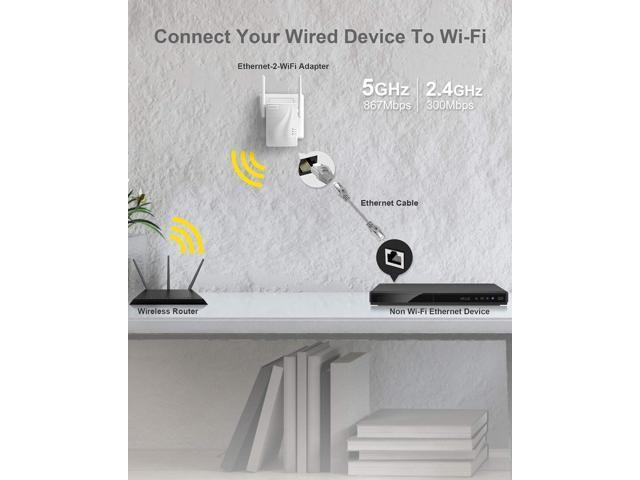 BrosTrend AC1200 WiFi to Ethernet Adapter, 1200Mbps Dual Band Universal Wireless Bridge for Printer, Smart TV, Blu-Ray Player, PlayStation, Xbox,...