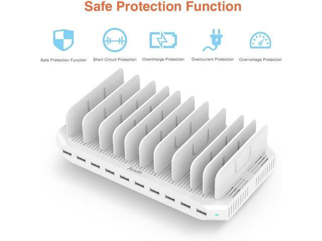 Alxum iPad Charging Station, 96W 10 Port USB Charging Station for Tablet and More Multi Devices Organizer with Detachable Dividers, White