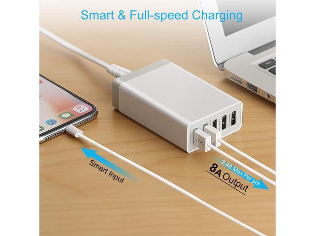 Desktop 5 Port USB Wall Charger 40W 8A, USB Hub Charging Station for Multiple Devices, Protable Multi Port USB Charger for Cell Phone x 8 8 Plus...