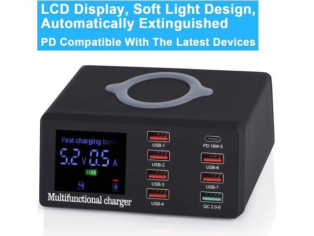 WANLONGXIN USB Charger 100W 8-Port Desktop Charging QC 3.0 Fast Charger LCD DisplayUSB Charging Station