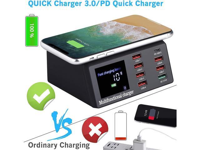 WANLONGXIN USB Charger 100W 8-Port Desktop Charging QC 3.0 Fast Charger LCD DisplayUSB Charging Station